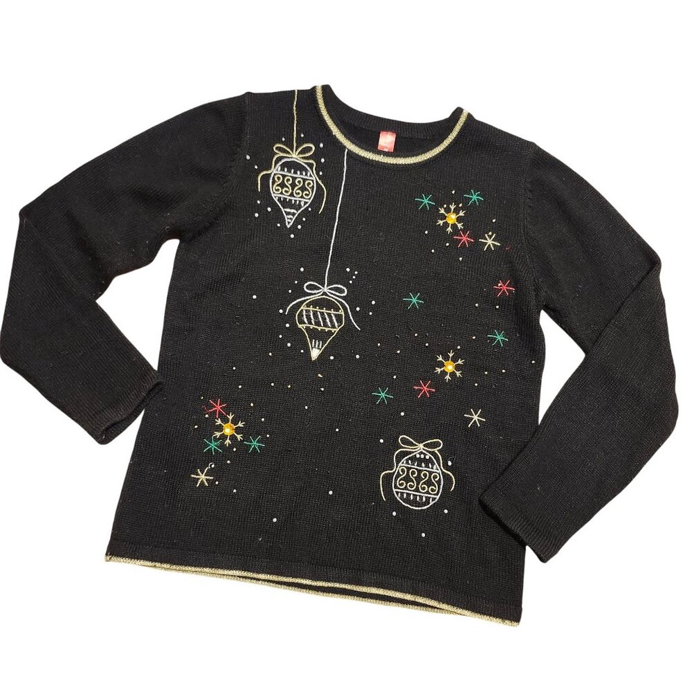 Vintage-Style Women's Small Ugly Christmas Sweater Black Grandma Core Festive - Picture 1 of 3
